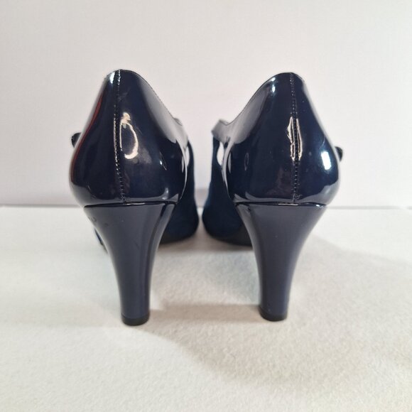 Giani Bernini sz 8.5 Navy Blue Suede & Patent Colorblock Velmah Pumps, 3" Heel - Picture 3 of 14